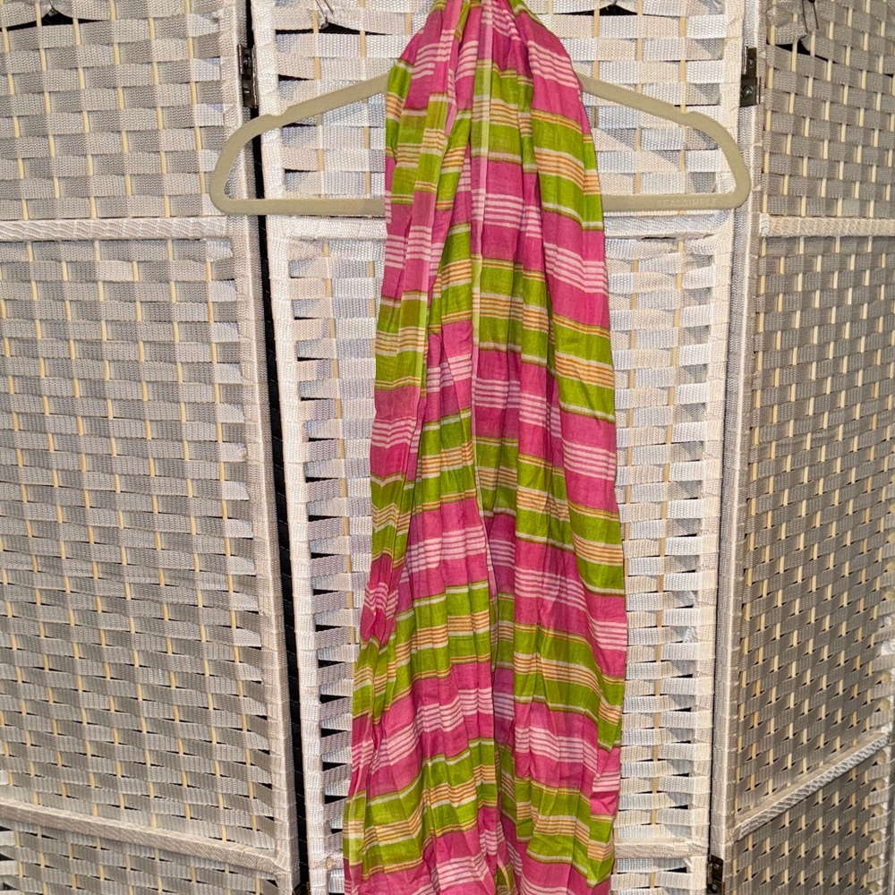Pink and Green Striped Scarf